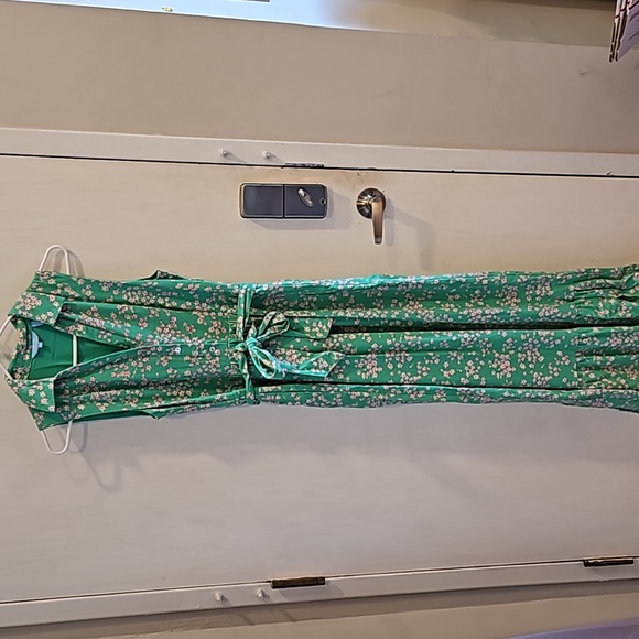 Draper James RSVP Green with Pink Flowers Linen Blend Maxi Dress S - Picture 3 of 8